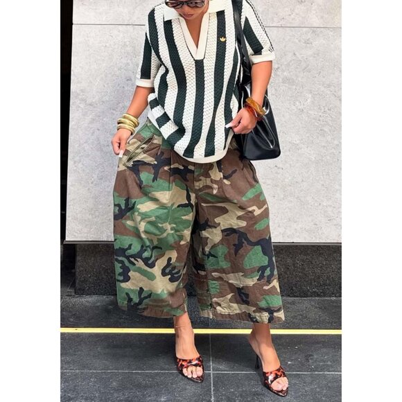 Women Cargo Jeans Camouflage Wide Leg Cropped Denim Plus Size Casual Trendy - Picture 2 of 6